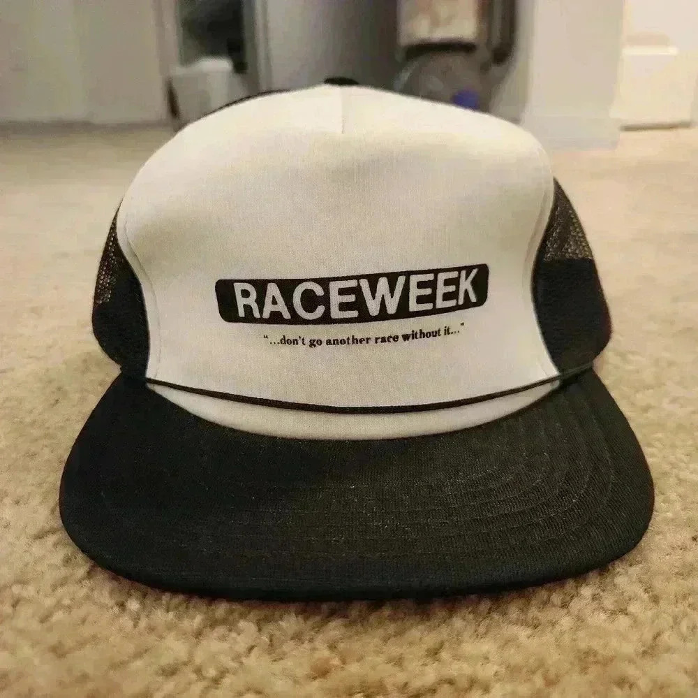 Mens Black White Racewear Vintage Mesh Hat One Size